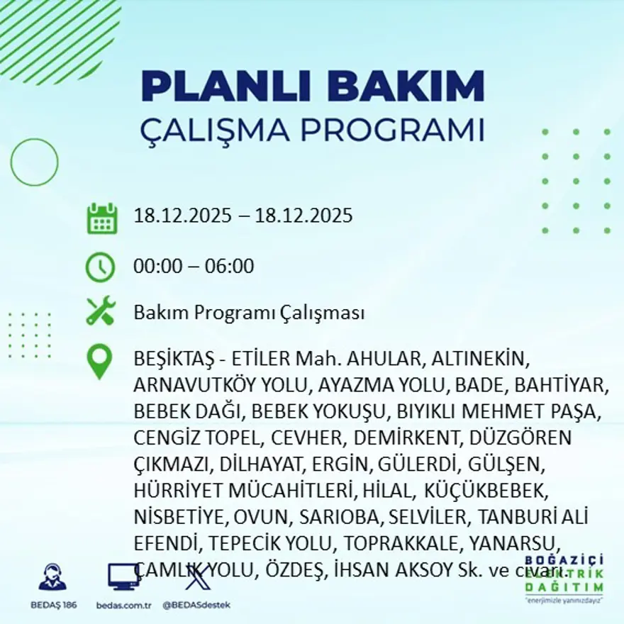 Gece yarısı başlayacak. İstanbul'un 21 ilçesinde elektrik kesintisi yaşanacak (18 Aralık BEDAŞ elektrik kesintisi) 49