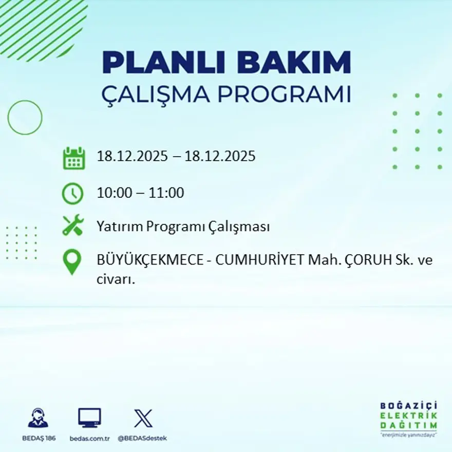 Gece yarısı başlayacak. İstanbul'un 21 ilçesinde elektrik kesintisi yaşanacak (18 Aralık BEDAŞ elektrik kesintisi) 108