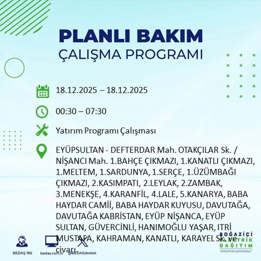 Gece yarısı başlayacak. İstanbul'un 21 ilçesinde elektrik kesintisi yaşanacak (18 Aralık BEDAŞ elektrik kesintisi) 47