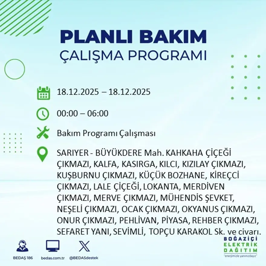 Gece yarısı başlayacak. İstanbul'un 21 ilçesinde elektrik kesintisi yaşanacak (18 Aralık BEDAŞ elektrik kesintisi) 54