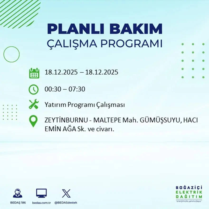 Gece yarısı başlayacak. İstanbul'un 21 ilçesinde elektrik kesintisi yaşanacak (18 Aralık BEDAŞ elektrik kesintisi) 97