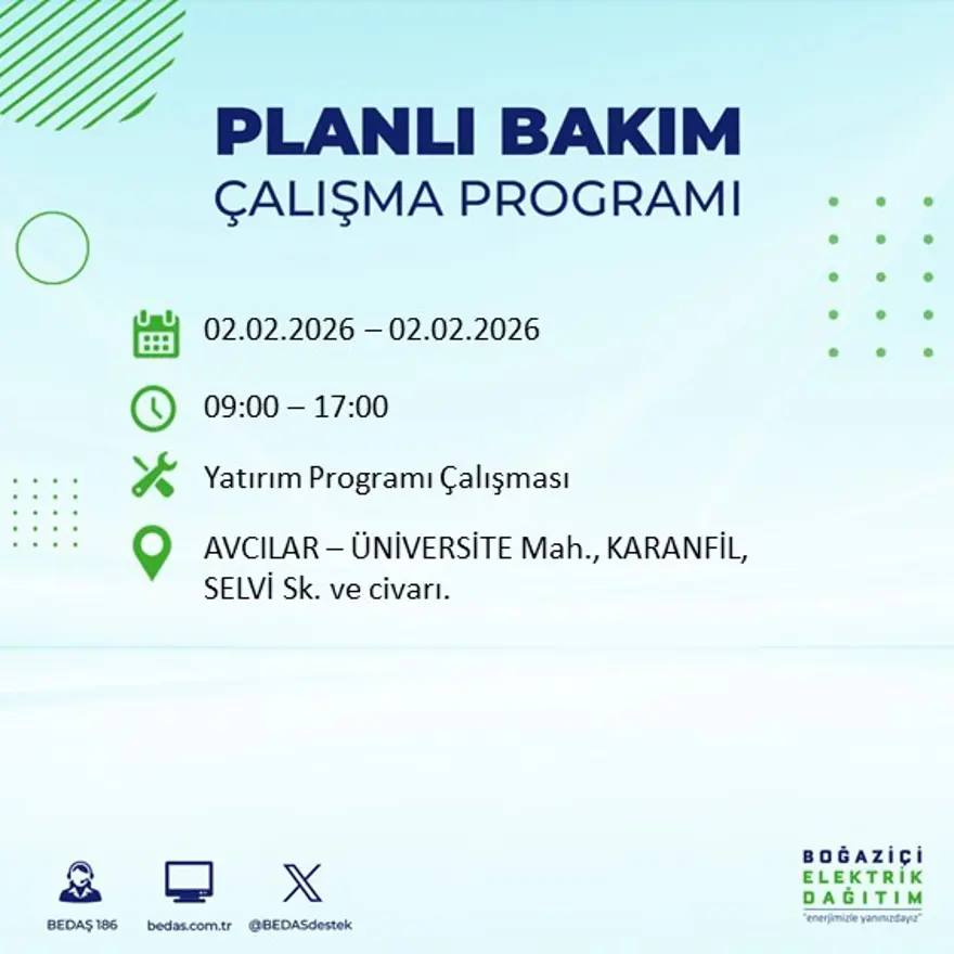 Gece başlayacak sabaha kadar sürecek! İstanbul'un 21 ilçesinde 9 saatlik elektrik kesintisi (2 Şubat BEDAŞ elektrik kesintisi) 35 Gece başlayacak sabaha kadar sürecek! İstanbul'un 21 ilçesinde 9 saatlik elektrik kesintisi (2 Şubat BEDAŞ elektrik kesintisi) 35