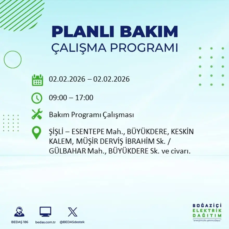 Gece başlayacak sabaha kadar sürecek! İstanbul'un 21 ilçesinde 9 saatlik elektrik kesintisi (2 Şubat BEDAŞ elektrik kesintisi) 24 Gece başlayacak sabaha kadar sürecek! İstanbul'un 21 ilçesinde 9 saatlik elektrik kesintisi (2 Şubat BEDAŞ elektrik kesintisi) 24