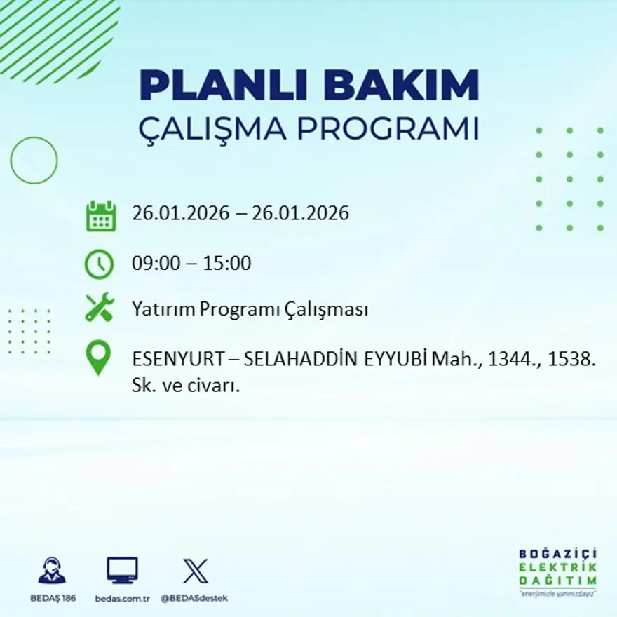 Bu gece başlayacak! İstanbul'un 22 ilçesinde elektrik kesintisi: 16 saat sürecek (26 Ocak BEDAŞ elektrik kesintisi) 38