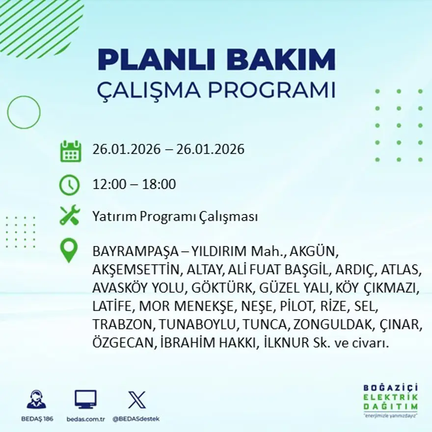 Bu gece başlayacak! İstanbul'un 22 ilçesinde elektrik kesintisi: 16 saat sürecek (26 Ocak BEDAŞ elektrik kesintisi) 6