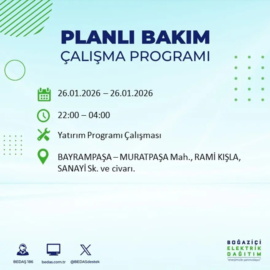 Bu gece başlayacak! İstanbul'un 22 ilçesinde elektrik kesintisi: 16 saat sürecek (26 Ocak BEDAŞ elektrik kesintisi) 36