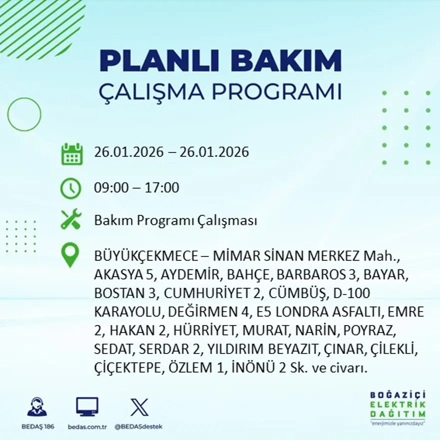Bu gece başlayacak! İstanbul'un 22 ilçesinde elektrik kesintisi: 16 saat sürecek (26 Ocak BEDAŞ elektrik kesintisi) 4