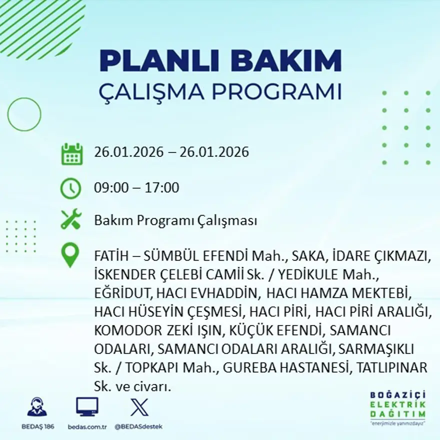 Bu gece başlayacak! İstanbul'un 22 ilçesinde elektrik kesintisi: 16 saat sürecek (26 Ocak BEDAŞ elektrik kesintisi) 3
