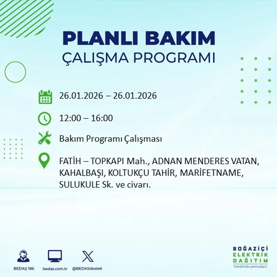 Bu gece başlayacak! İstanbul'un 22 ilçesinde elektrik kesintisi: 16 saat sürecek (26 Ocak BEDAŞ elektrik kesintisi) 29