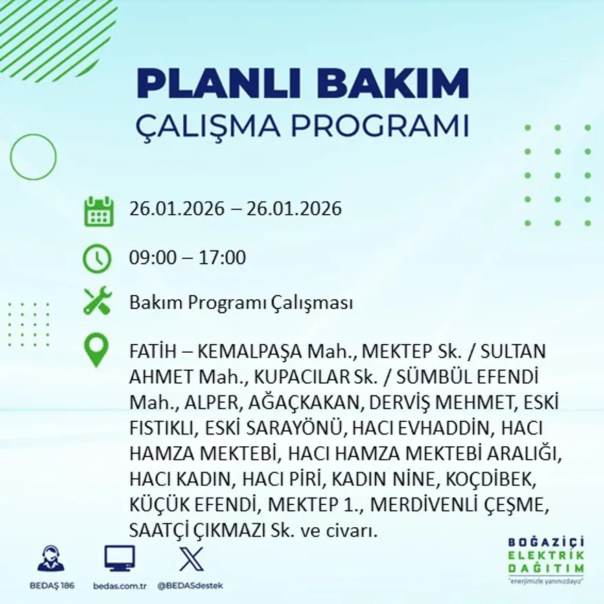 Bu gece başlayacak! İstanbul'un 22 ilçesinde elektrik kesintisi: 16 saat sürecek (26 Ocak BEDAŞ elektrik kesintisi) 2