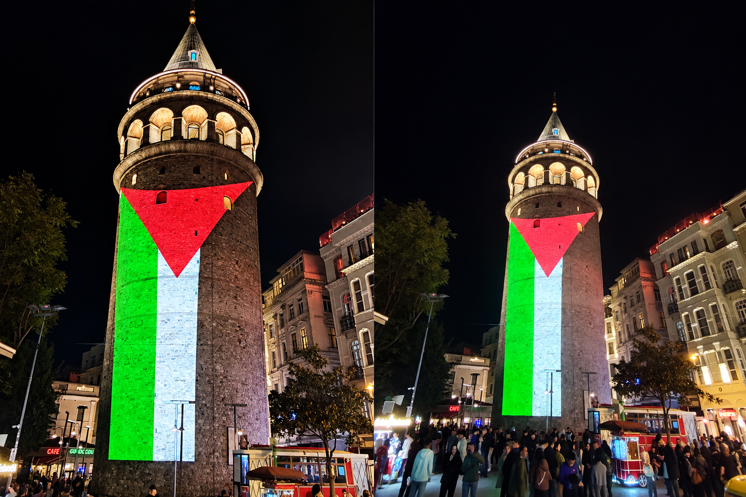 Galata Kulesi, Filistin bayrağıyla aydınlatıldı
