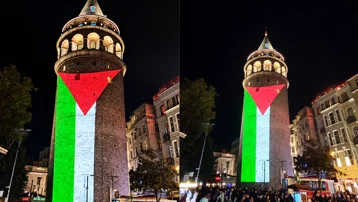 Galata Kulesi, Filistin bayrağıyla aydınlatıldı