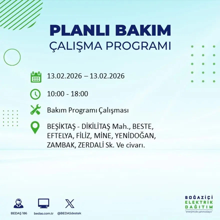 Gece 7 saat boyunca elektrik olmayacak! İstanbul'un 23 ilçesinde elektrik kesintisi (13 Şubat BEDAŞ elektrik kesintisi) 50 Gece 7 saat boyunca elektrik olmayacak! İstanbul'un 23 ilçesinde elektrik kesintisi (13 Şubat BEDAŞ elektrik kesintisi) 50