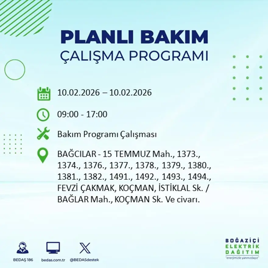Akşam saatlerine kadar sürecek! İstanbul'un 22 ilçesinde elektrik kesintisi: 9 saat sürecek (10 Şubat BEDAŞ elektrik kesintisi) 24