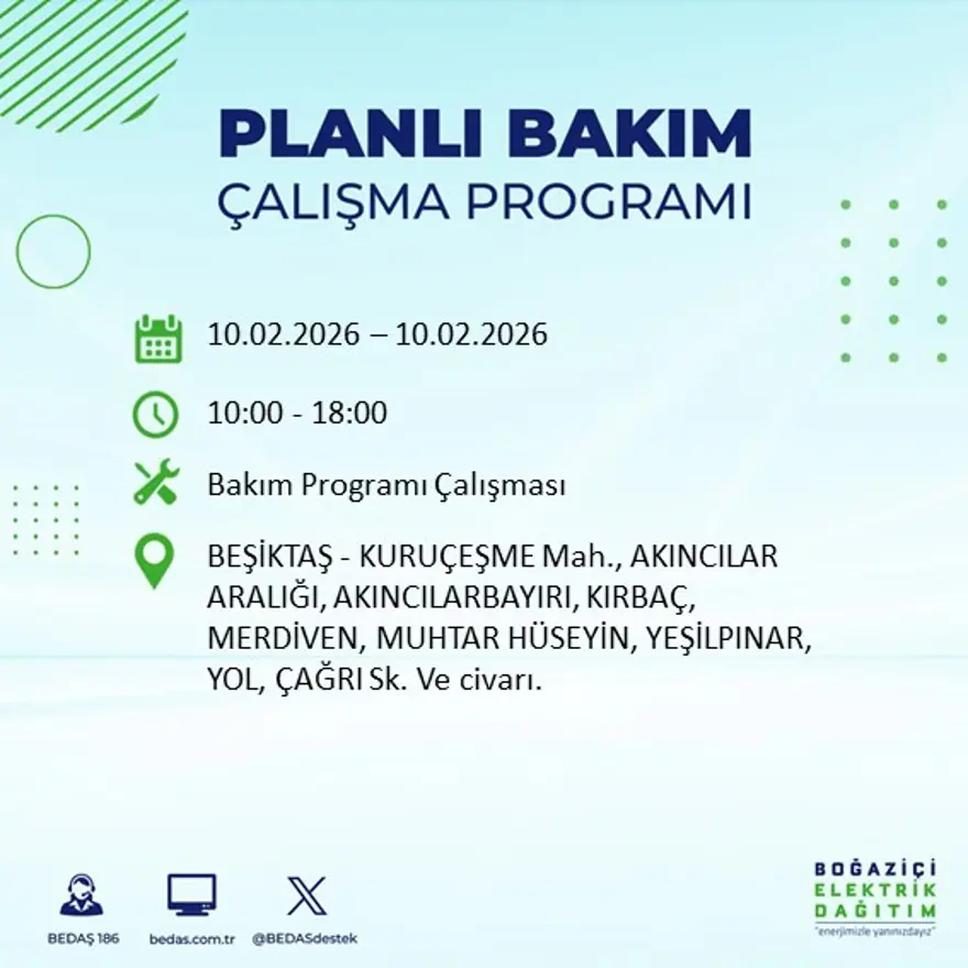 Akşam saatlerine kadar sürecek! İstanbul'un 22 ilçesinde elektrik kesintisi: 9 saat sürecek (10 Şubat BEDAŞ elektrik kesintisi) 29