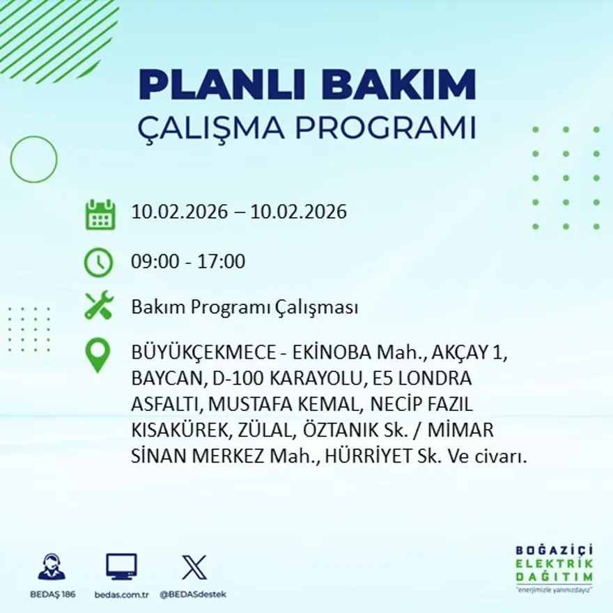 Akşam saatlerine kadar sürecek! İstanbul'un 22 ilçesinde elektrik kesintisi: 9 saat sürecek (10 Şubat BEDAŞ elektrik kesintisi) 20