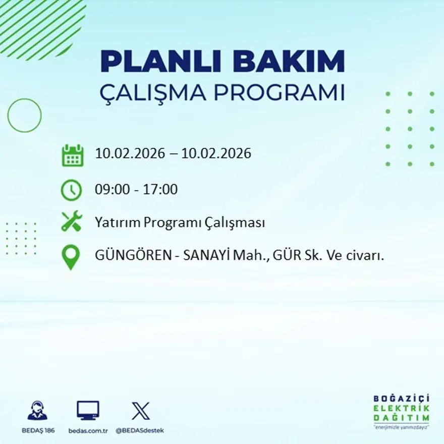Akşam saatlerine kadar sürecek! İstanbul'un 22 ilçesinde elektrik kesintisi: 9 saat sürecek (10 Şubat BEDAŞ elektrik kesintisi) 67
