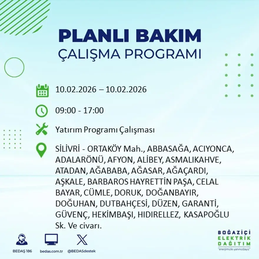 Akşam saatlerine kadar sürecek! İstanbul'un 22 ilçesinde elektrik kesintisi: 9 saat sürecek (10 Şubat BEDAŞ elektrik kesintisi) 2