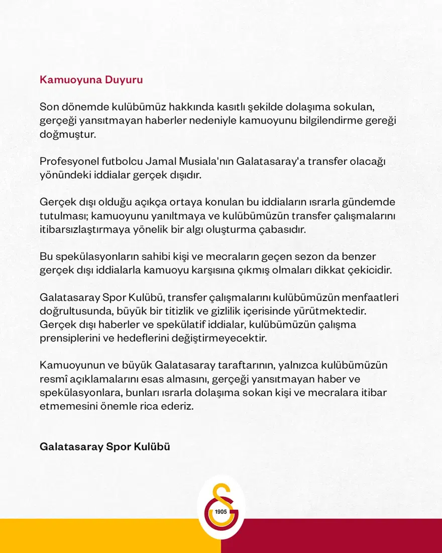 Galatasaray'dan Jamal Musiala için resmi açıklama. "Gerçek dışı" 2 Galatasaray'dan Jamal Musiala için resmi açıklama. "Gerçek dışı" 2