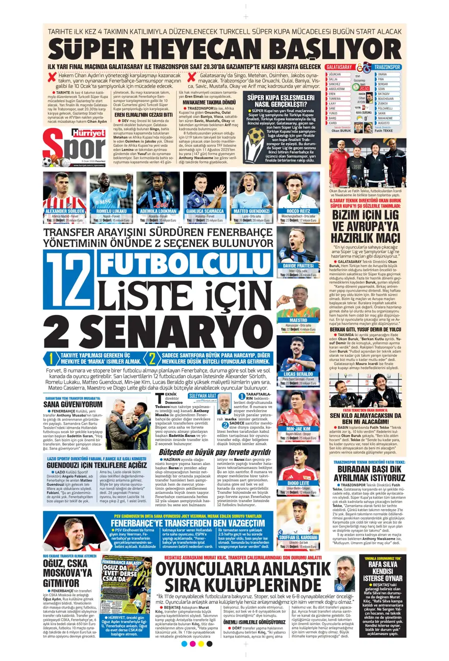 Futbola 'Süper' dönüş (5 Ocak 2026 spor manşetleri) 5