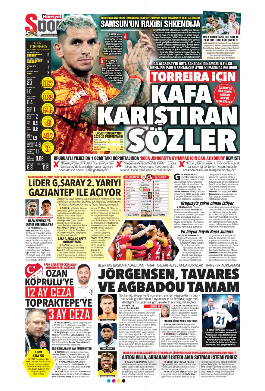 "Akıl oyunları" (17 Ocak 2026 spor manşetleri) 13