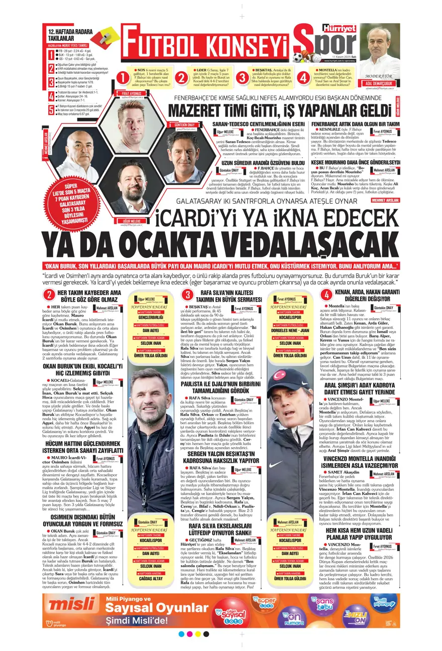 "Osimhen'e niyet, Singo'ya kısmet" (11 Kasım 2025 spor manşetleri) 16