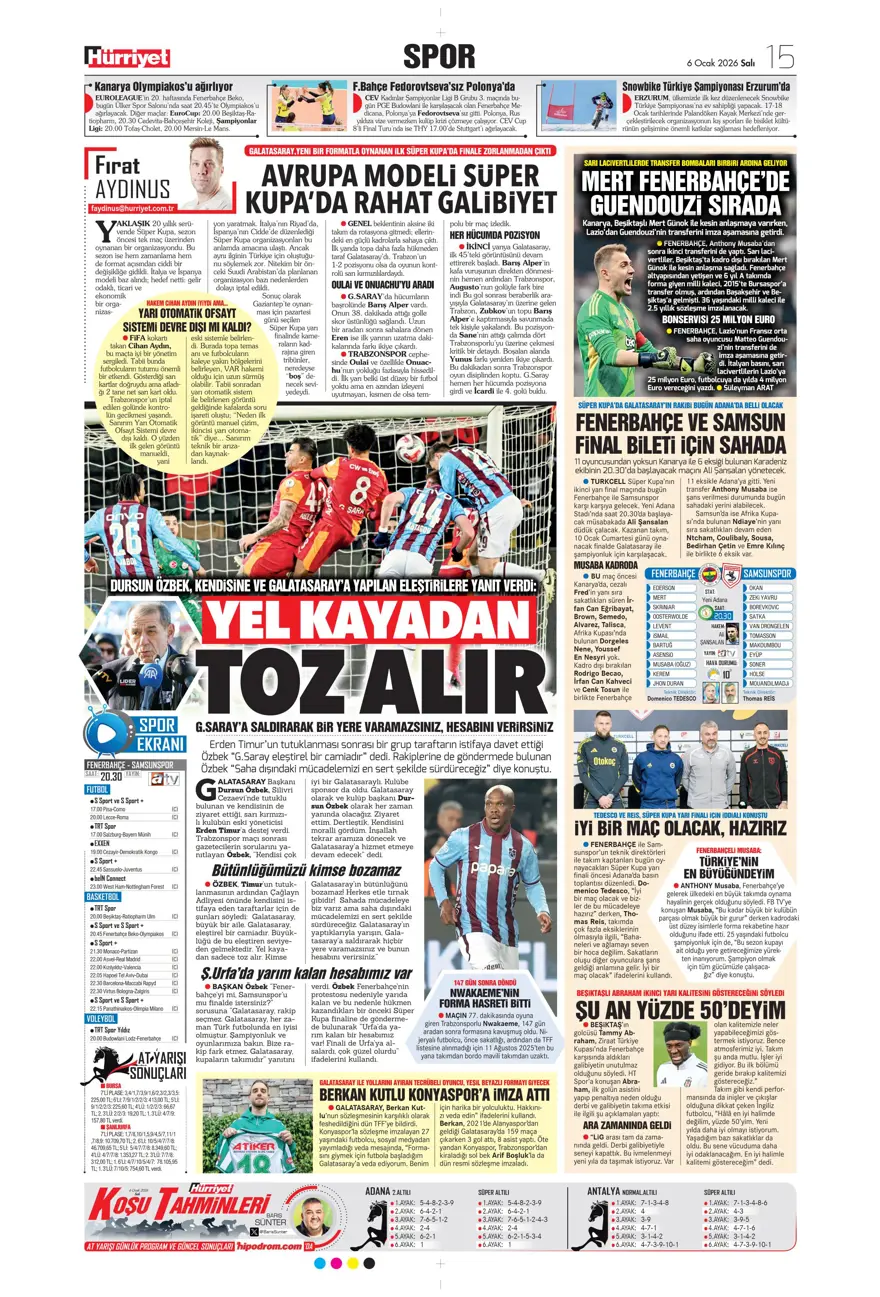 Galatasaray'dan finale pençe (6 Ocak 2026 spor manşetleri) 5