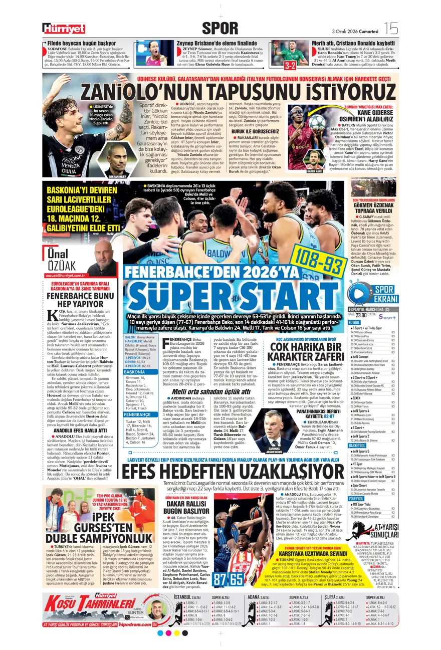 "Aslan'dan Salah teklifi" (3 Ocak 2026 spor manşetleri) 6