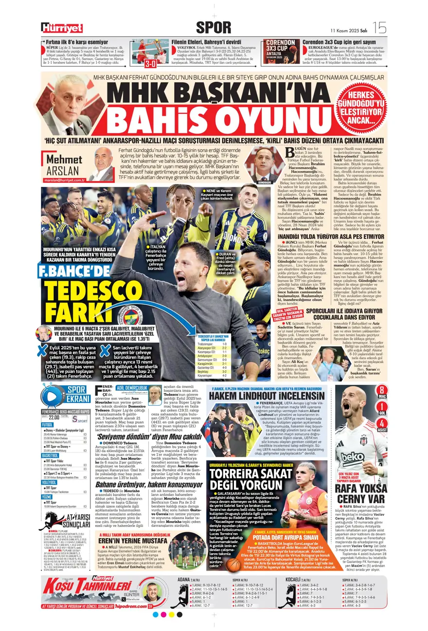 "Osimhen'e niyet, Singo'ya kısmet" (11 Kasım 2025 spor manşetleri) 15