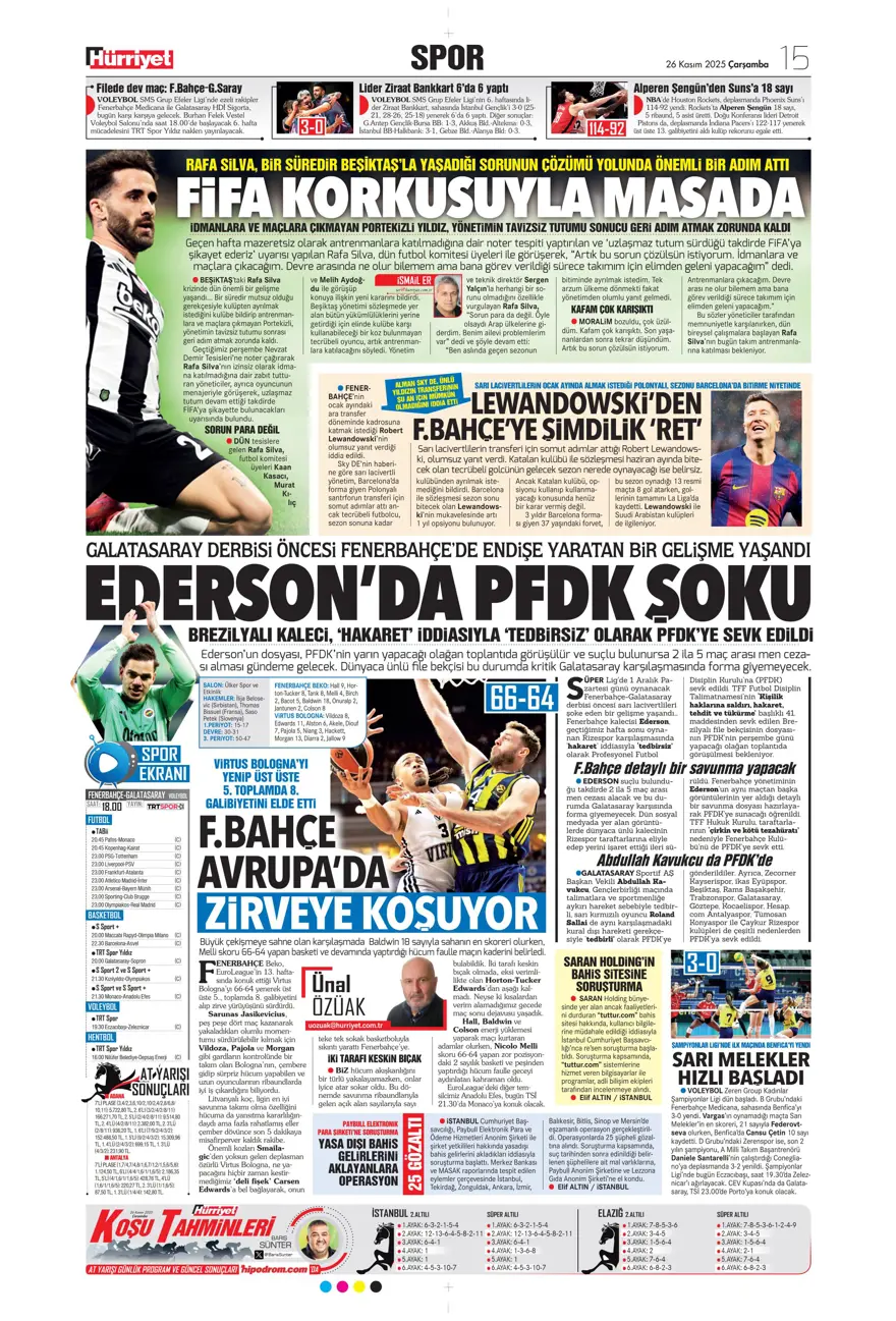 "Aslan fırsat tepti" (26 Kasım 2025 spor manşetleri) 23