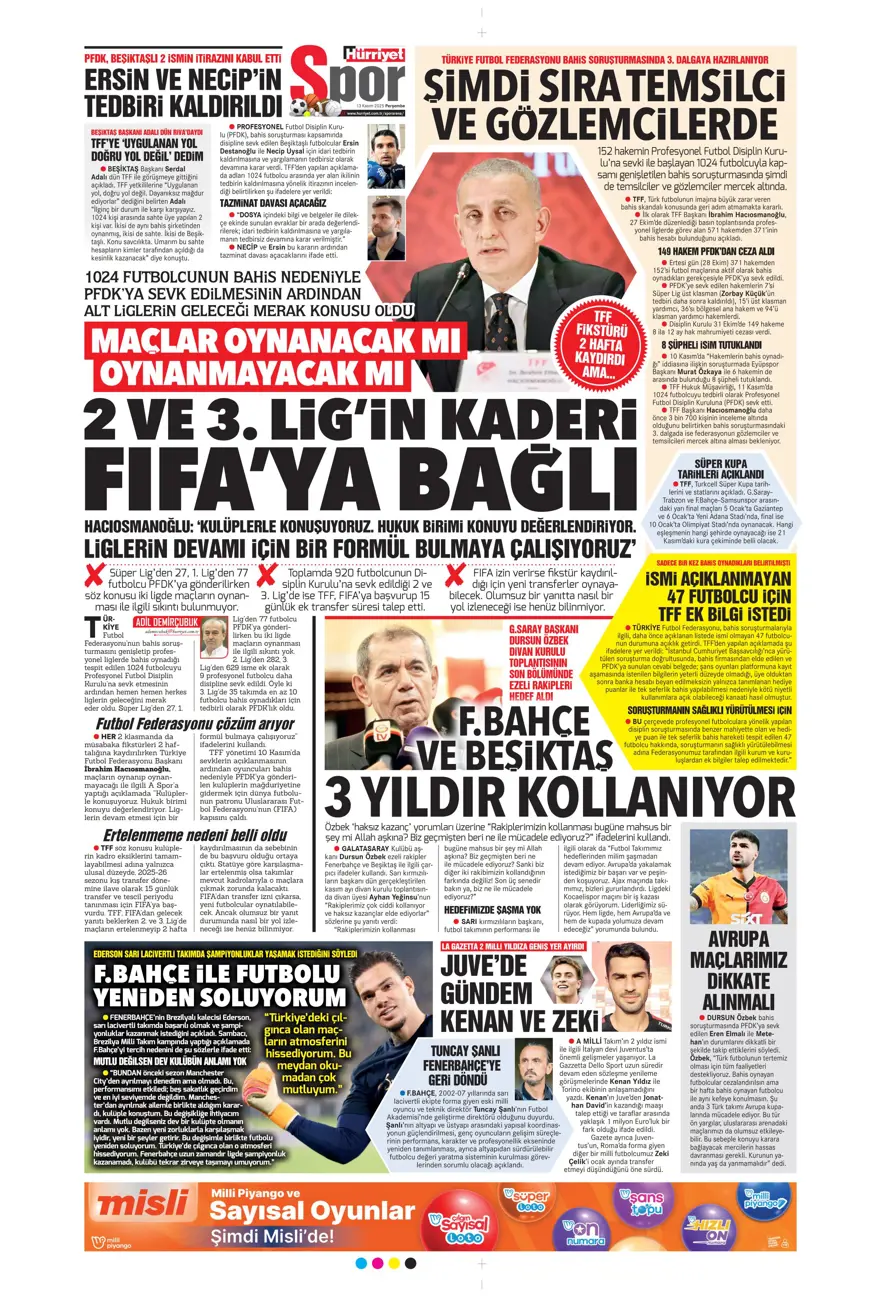 "Lewandowski bombası" (13 Kasım 2025 spor manşetleri) 16