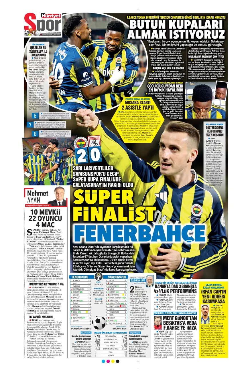 Fenerbahçe'den süper gala (7 Ocak 2026 spor manşetleri) 20 Fenerbahçe'den süper gala (7 Ocak 2026 spor manşetleri) 20