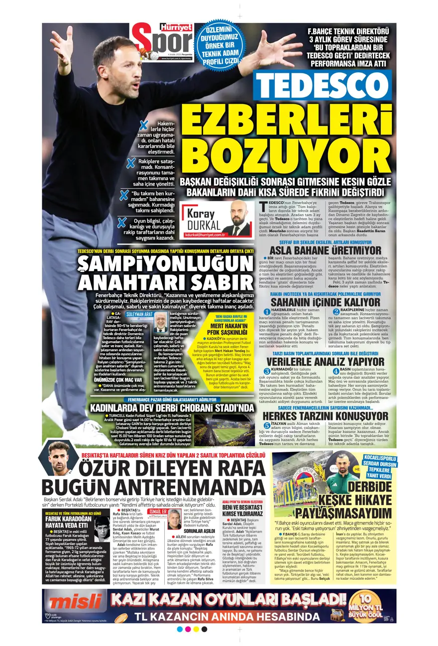 "Kupada da fırtına gibi" (4 Aralık 2025 spor manşetleri) 17