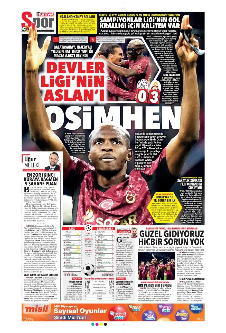"Devler Ligi'nin Aslan'ı" (6 Kasım 2025 spor manşetleri) 22