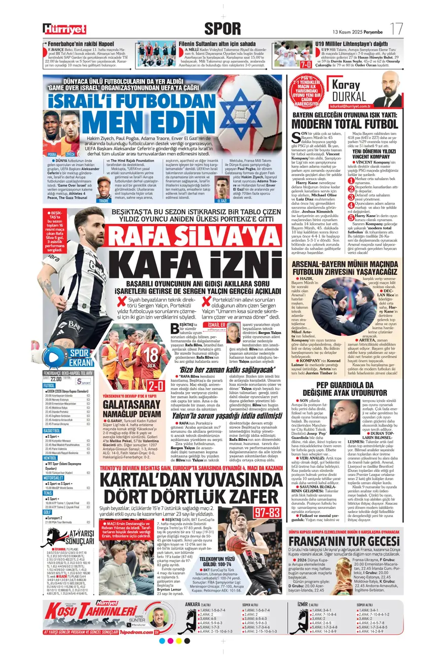 "Lewandowski bombası" (13 Kasım 2025 spor manşetleri) 13