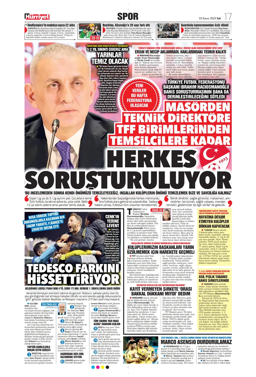 "Aslan'ın yeni avı Union SG" (25 Kasım 2025 spor manşetleri) 21