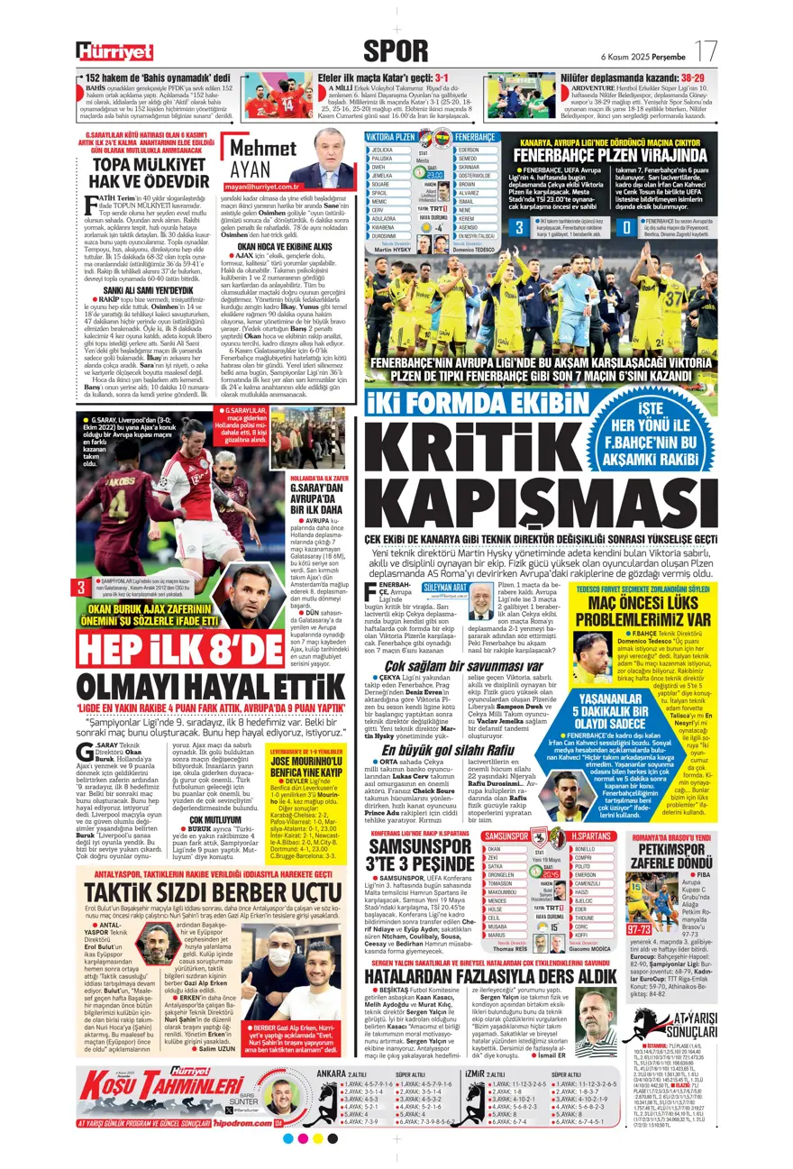 "Devler Ligi'nin Aslan'ı" (6 Kasım 2025 spor manşetleri) 4