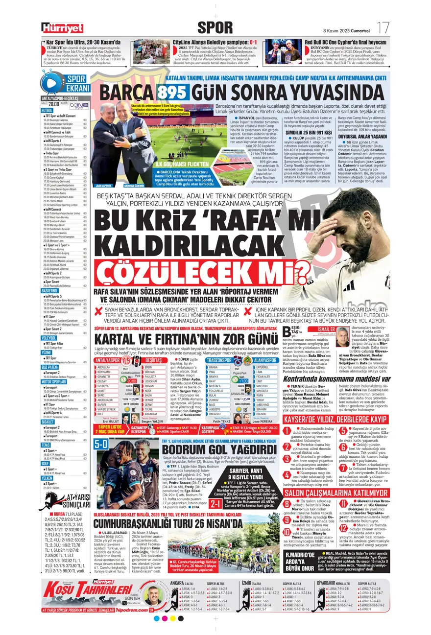 "Bahis ve şike depremi" (8 Kasım 2025 spor manşetleri) 12