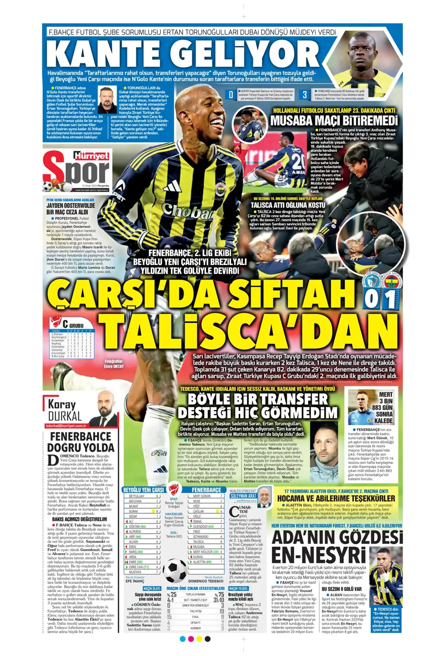 "Orta sahaya nokta atışı" (15 Ocak 2026 spor manşetleri) 16 "Orta sahaya nokta atışı" (15 Ocak 2026 spor manşetleri) 16