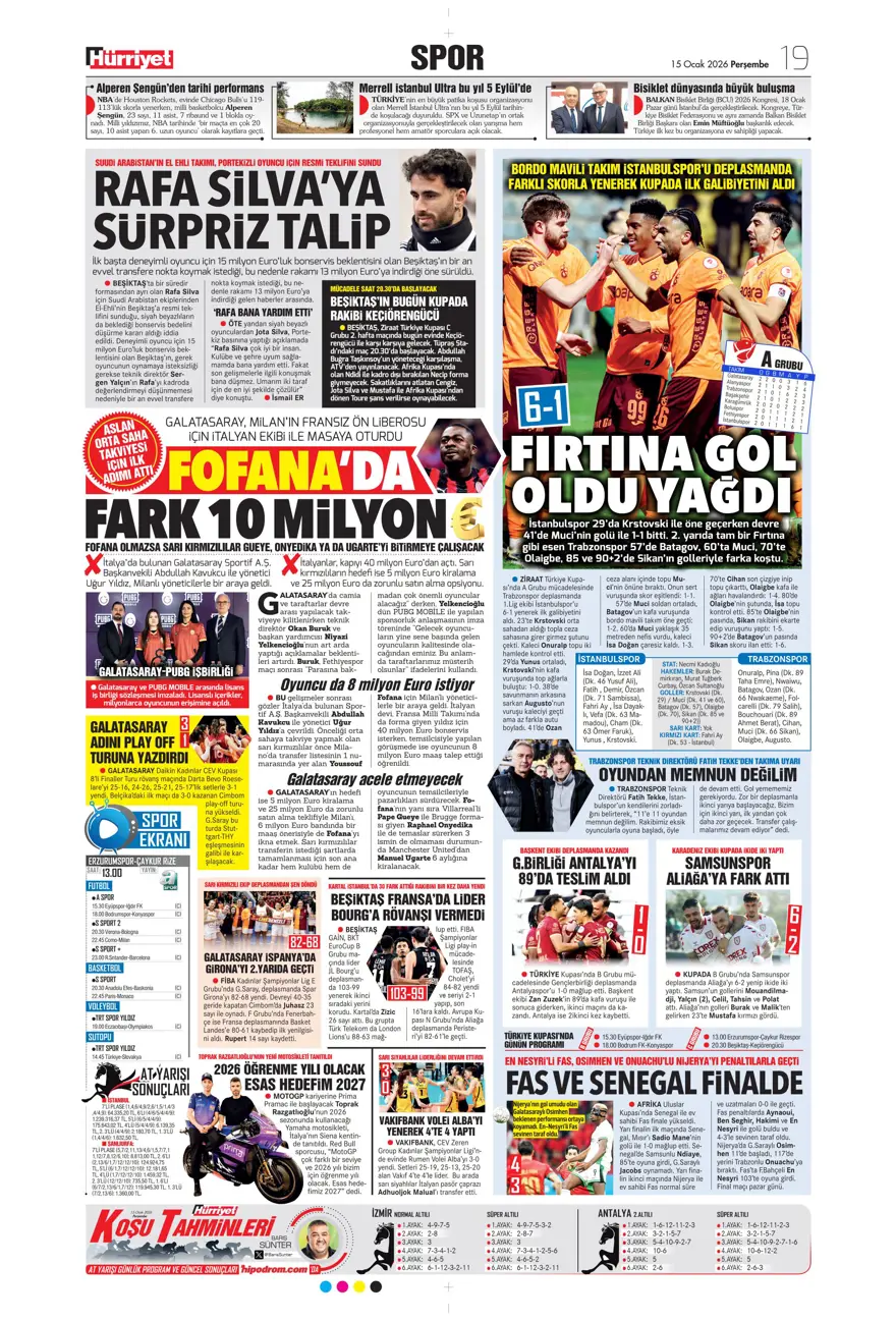 "Orta sahaya nokta atışı" (15 Ocak 2026 spor manşetleri) 10 "Orta sahaya nokta atışı" (15 Ocak 2026 spor manşetleri) 10