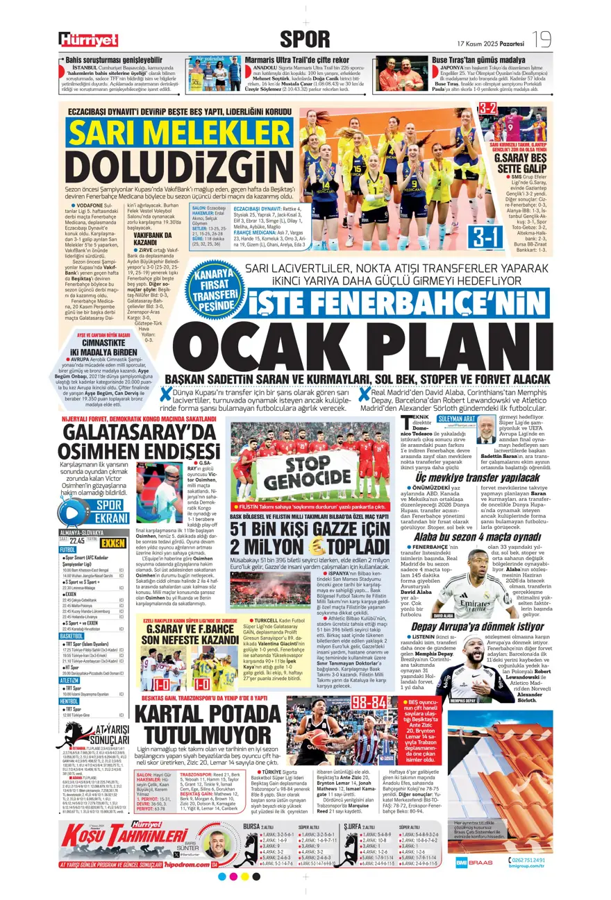 "Yolumuz açık" (17 Kasım 2025 spor manşetleri) 15