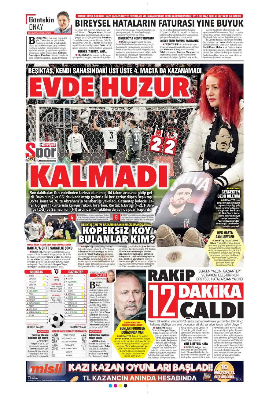 "Tedesco'nun başını rotasyon yaktı" (9 Aralık 2025 spor manşetleri) 11