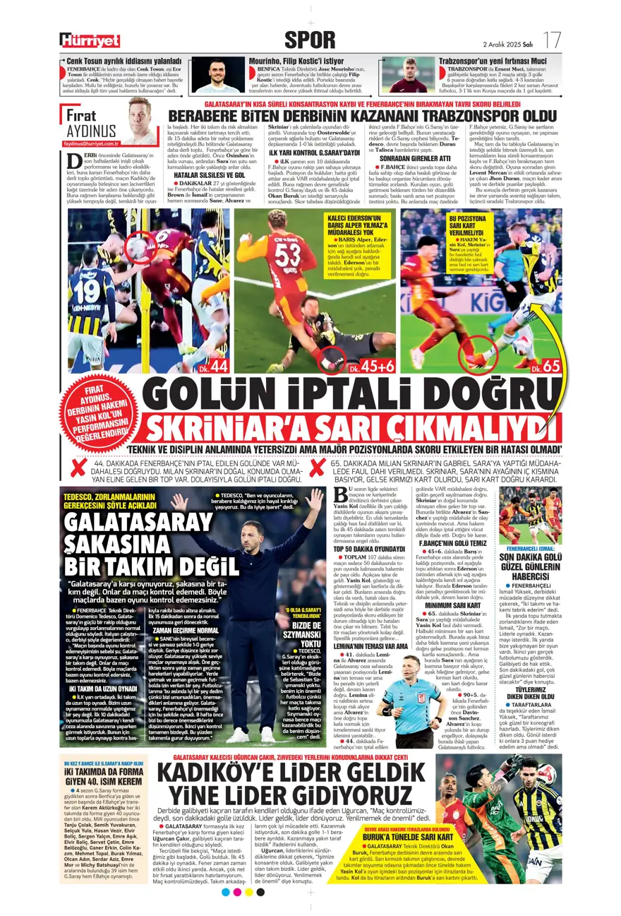 "Aslan salladı, Kanarya yıkılmadı" (2 Aralık 2025 spor manşetleri) 11