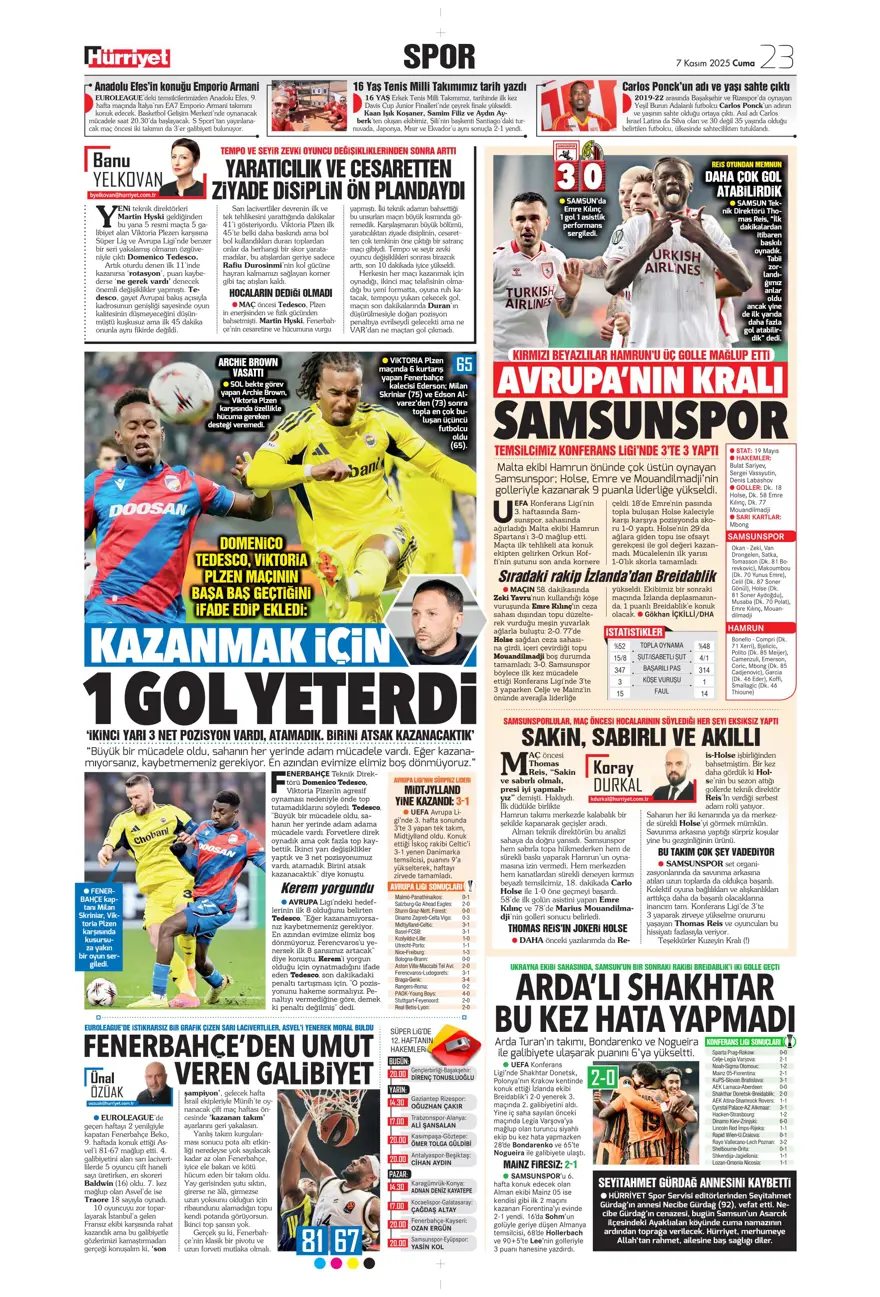 "Hakem 2 puanı çaldı" (7 Kasım 2025 spor manşetleri) 19 "Hakem 2 puanı çaldı" (7 Kasım 2025 spor manşetleri) 19