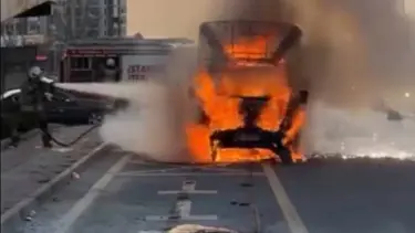 D-100 karayolunda kamyonet alev topuna döndü