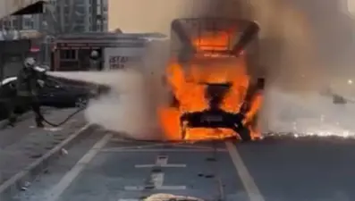 D-100 karayolunda kamyonet alev topuna döndü