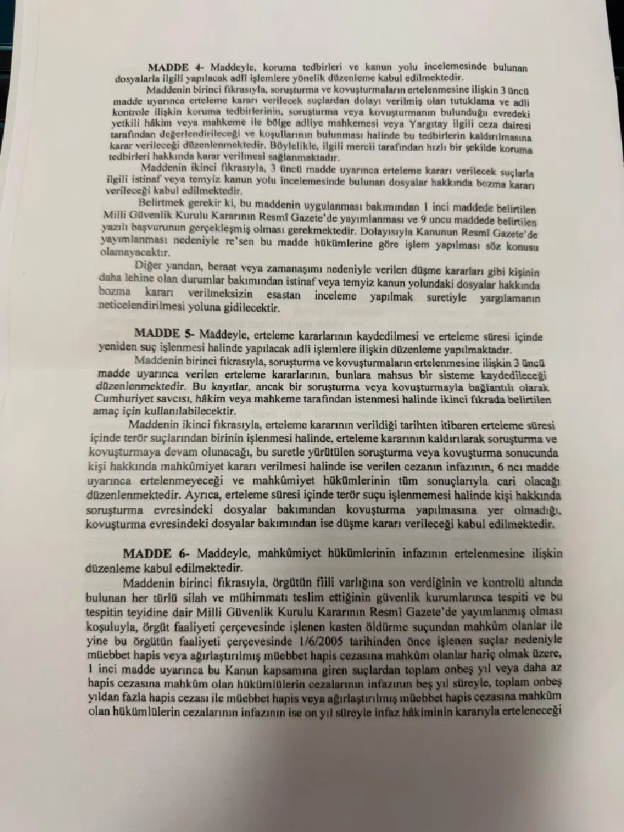 Çerçeve yasa için ilk onay. Komisyondan geçen süreç yasasında hangi maddeler var? 5