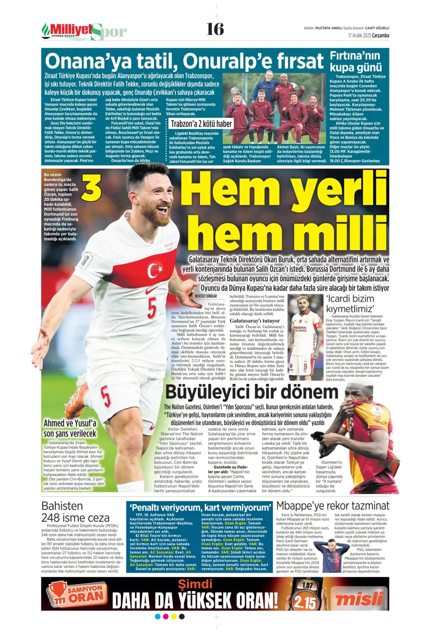 "Lemina'nın veliahtı Dennis" (17 Aralık 2025 spor manşetleri) 11