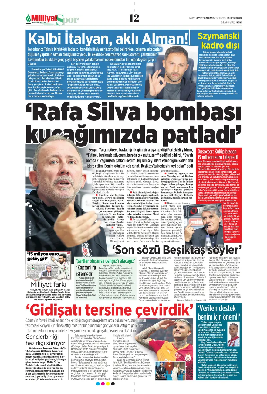 "Bekle bizi Amerika" (16 Kasım 2025 spor manşetleri) 19