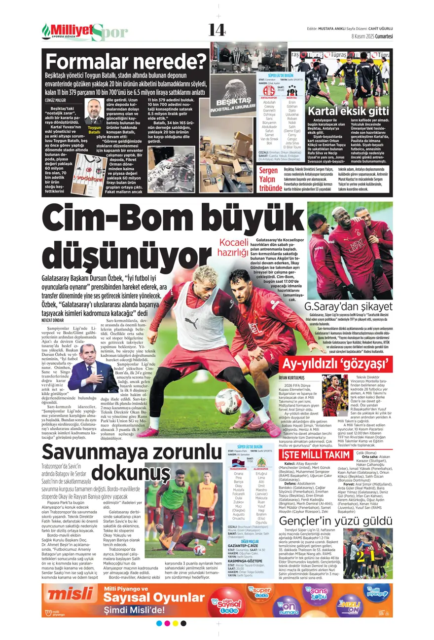 "Bahis ve şike depremi" (8 Kasım 2025 spor manşetleri) 20